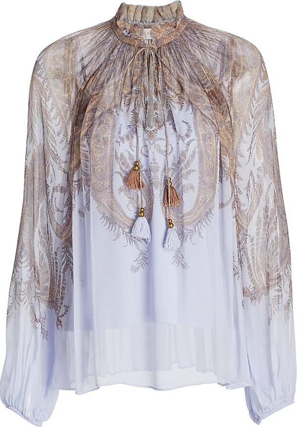 Zimmermann Women's Hypnotic Billow Split-Neck Blouse - Lilac Paisley - Size 0