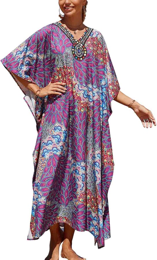Orshoy Womens Kaftan Full Length Loose Summer Bohe Dress Beachwear