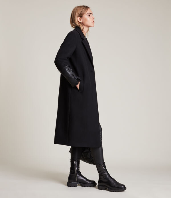 black fitted wool coat
