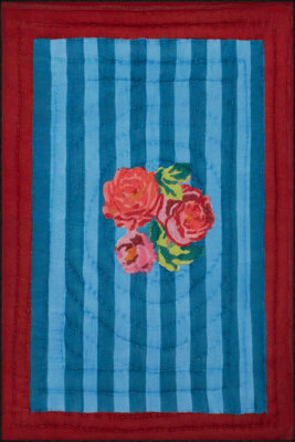 Hokku Designs Central Blue Rose Pattern Multicolor Woven Base Machine Washable Rug