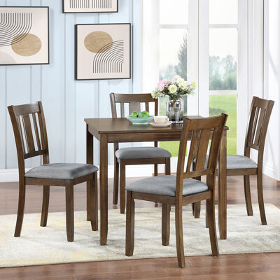George Oliver 5-Piece Wooden Dining Table Set With 4 Chairs, Dining Table Set For 4 People