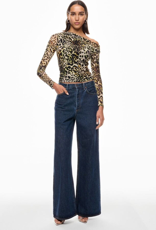 AFRM Barry Asymmetric Shoulder Top Multicolored-brown-print