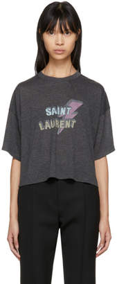 Saint Laurent Black Cropped Lightning Bolt T-Shirt