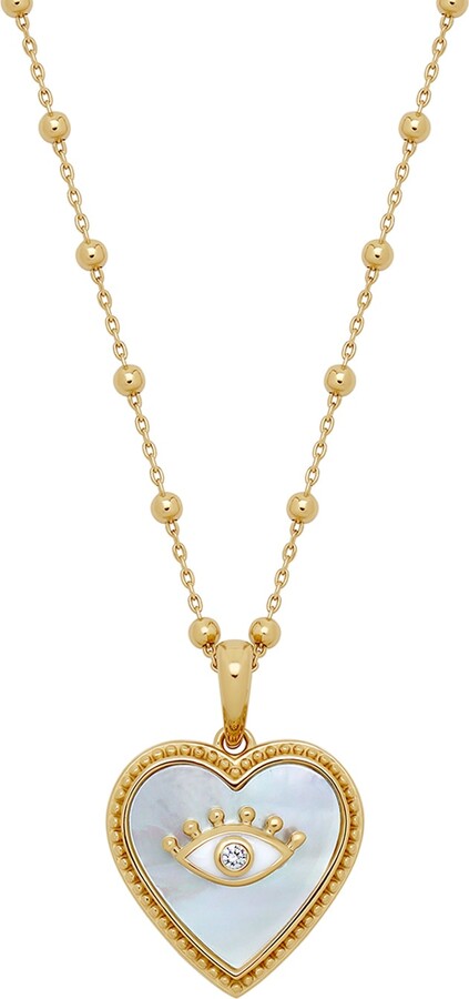 Karma and Luck Nurturing Energy White Mother Of Pearl Heart & Evil Eye Gold Necklace