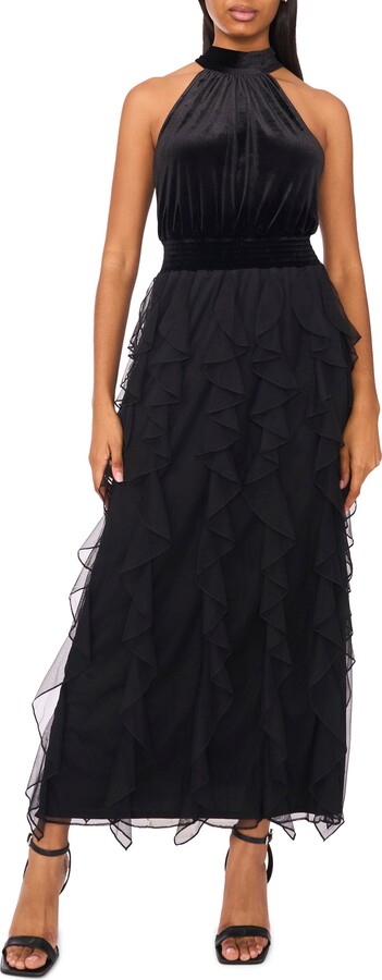 Halogen Halter Neck Cascading Ruffle Maxi Dress