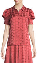 Thumbnail for your product : Co Button-Front Short-Sleeve Tonal Dot Satin Blouse
