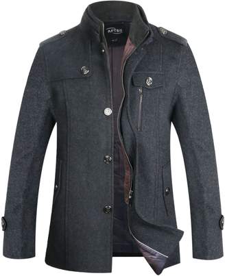 APTRO Men's Winter Slim Fit Wool Coat Single Breasted Wool Trench Jacket 1108 Gray-New M