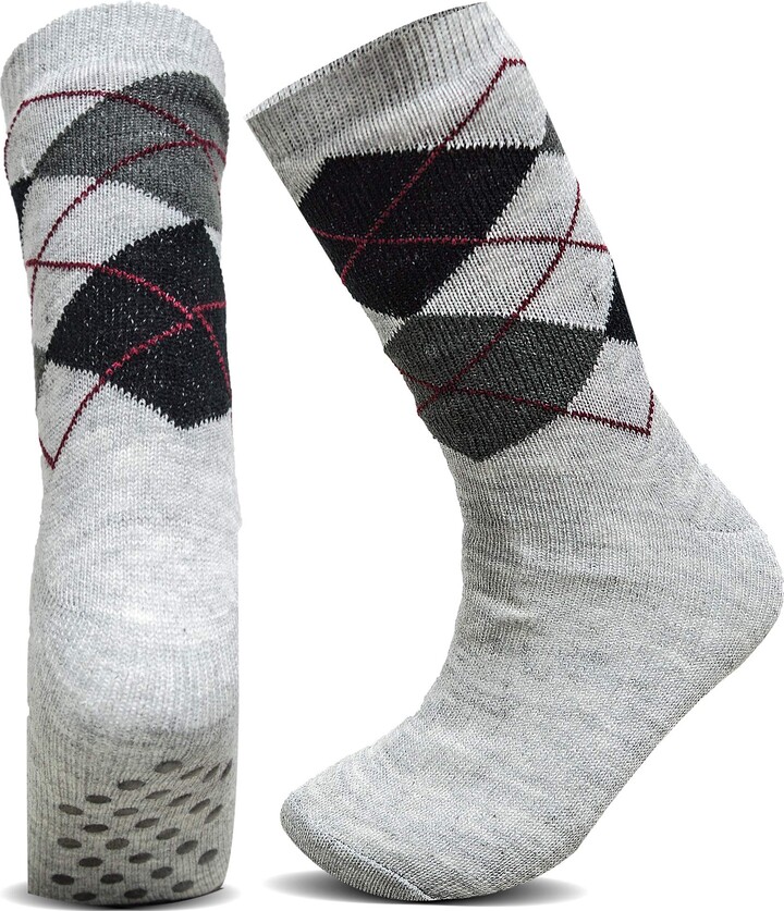 Xelay® Mens Thermal Slipper Socks Fur Lined Anti Slip Gripper Argyle