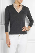 Thumbnail for your product : Tory Burch Lacey stretch silk-trimmed merino wool sweater