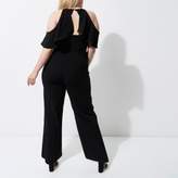 Thumbnail for your product : River Island Womens Plus black cold shoulder jumpsuit