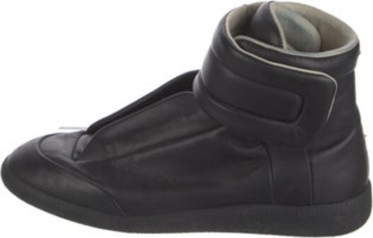 Maison Margiela Leather High Top Sneakers Black Round-Toes Unfortunately, due to restrictions, this item may not be eligible for shipping in all areas.