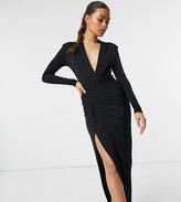 Thumbnail for your product : John Zack Petite plunge front wrap detail maxi dress in black