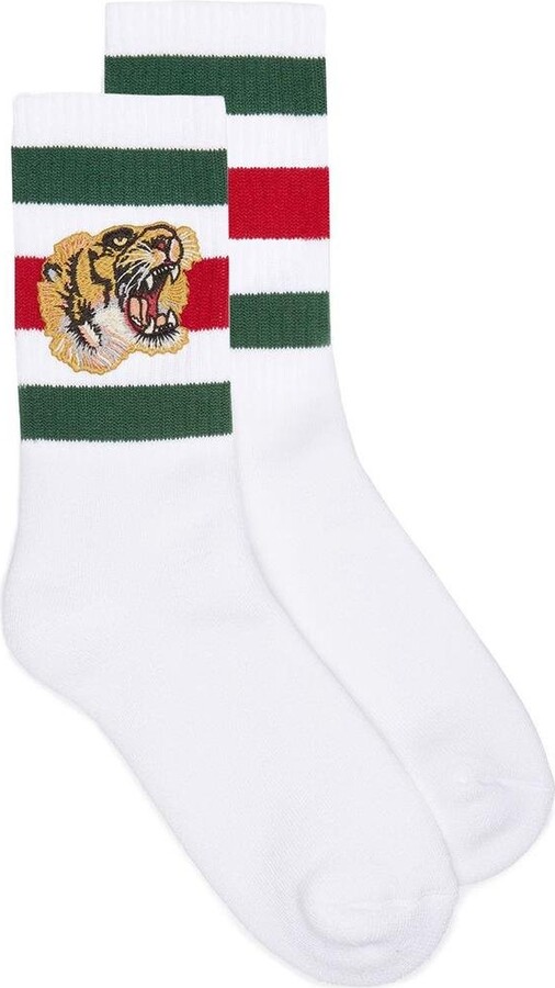 Gucci Tiger Embroidered Striped Socks - ShopStyle