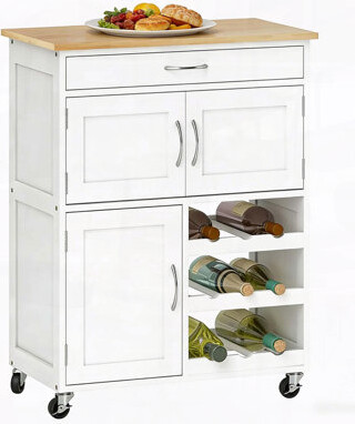 Storage Kitchen Island with Rubberwood Tabletop