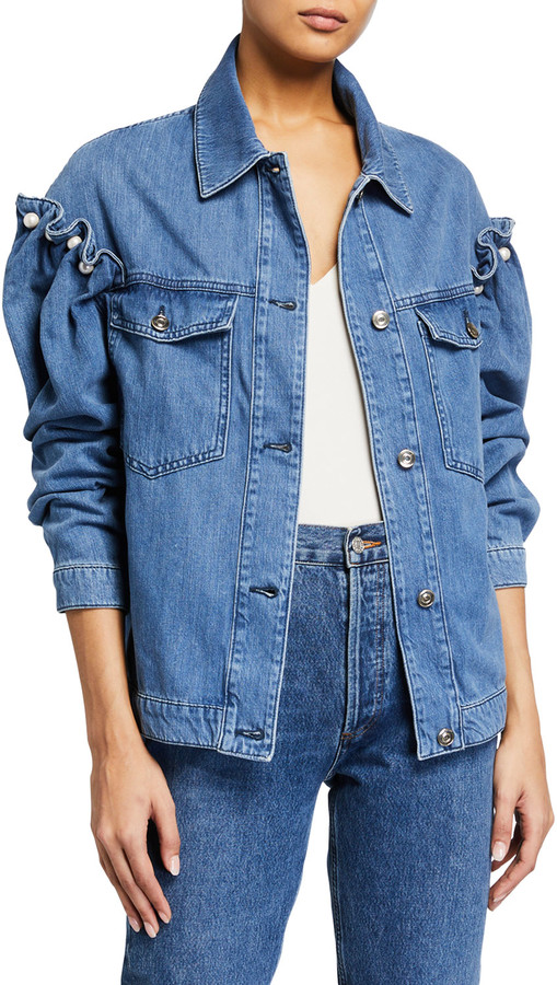 black denim jacket with pearls