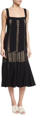 Derek Lam Sleeveless Embroidered-Lace Midi Dress, Black