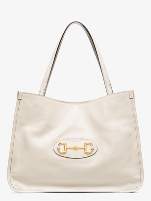 Gucci White Horsebit 1955 Leather Tote Bag