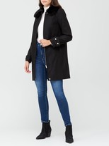 Thumbnail for your product : Very Zip Coat With Faux Fur Collar Black