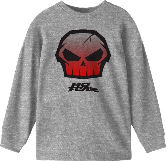 No Fear NoFearCrackedSkullCrewNeckLongSleeveYouthAthleticHeatherTee-Large