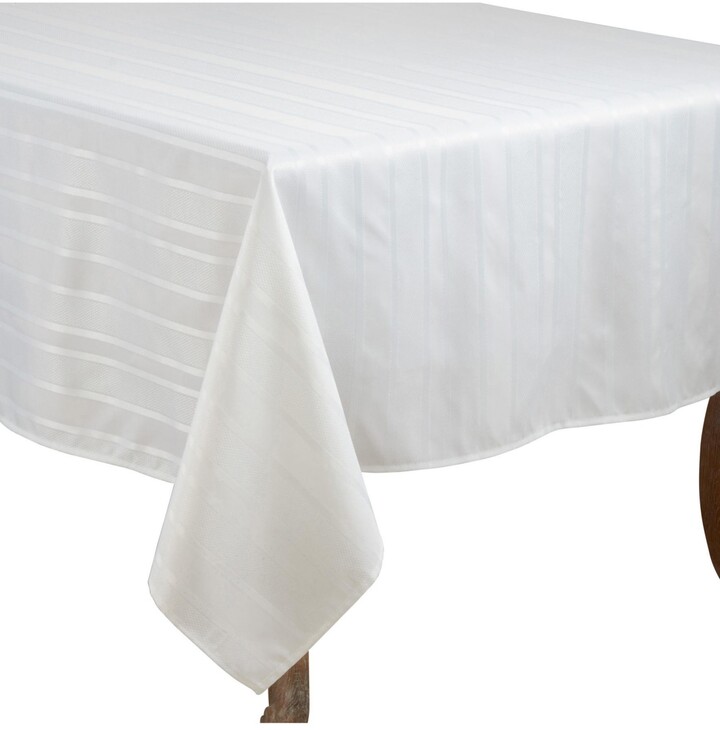 60 by 60-Inch Mahogany T424T6 Gardenia Jacquard Rectangle Tablecloth White
