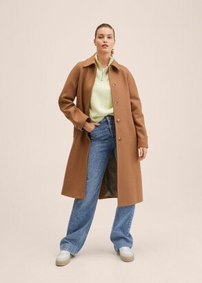 MANGO Woollen coat with belt medium brown - Woman - XS