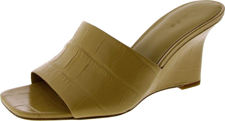 Pia-2 Womens Faux Leather Slip On Wedge Sandals