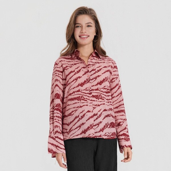 A New Day Women'sLongSleeveCollaredBlouse-ANewDay™PinkZebraPrintS