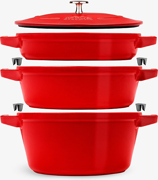 Staub Cherry Stackable Cast-Iron Set Of Four With Lid
