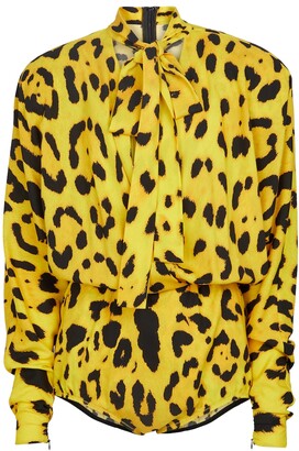 Dolce & Gabbana Leopard-print stretch silk georgette bodysuit