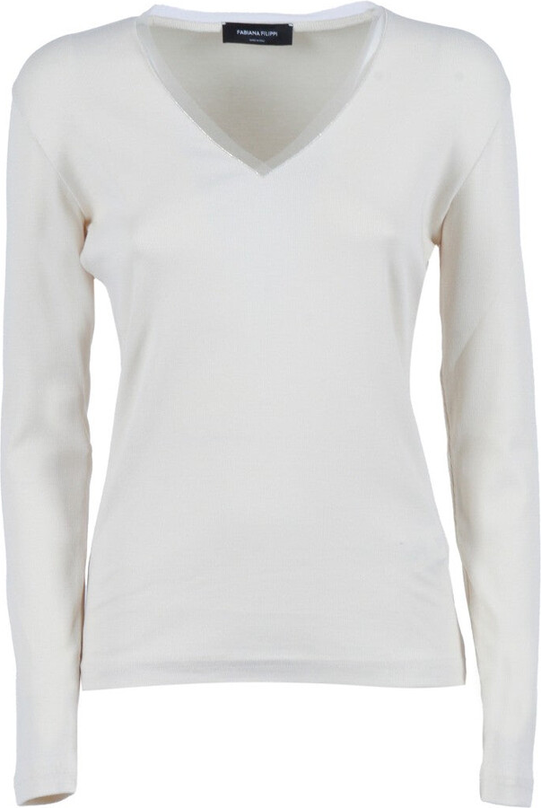 Fabiana Filippi V-Neck Ribbed Jersey T-Shirt