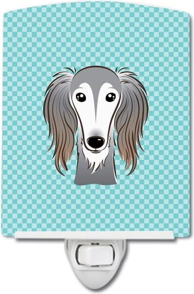 Caroline's Treasures BB1167CNL Checkerboard Blue Saluki Ceramic Night Light, 6x4x3", multicolor