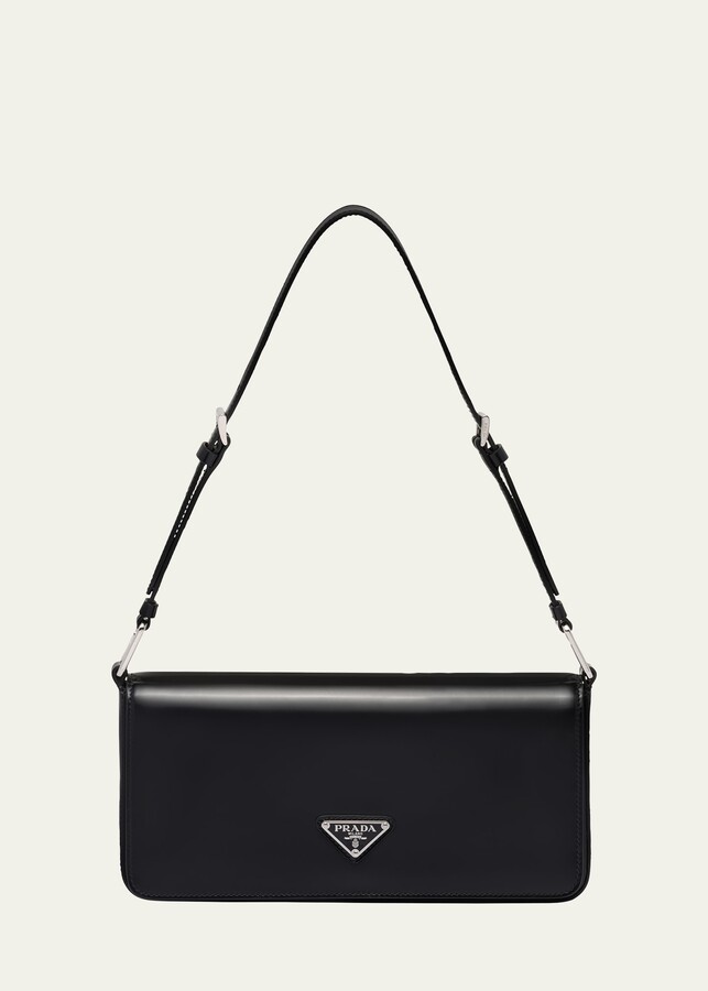 Prada Triangle Logo Brushed Leather Shoulder Bag - ShopStyle