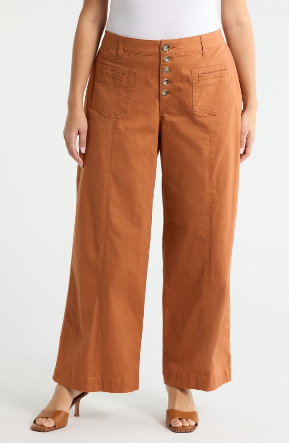 Wit & Wisdom 'Ab'Solution Skyrise Exposed Button Wide Leg Twill Pants