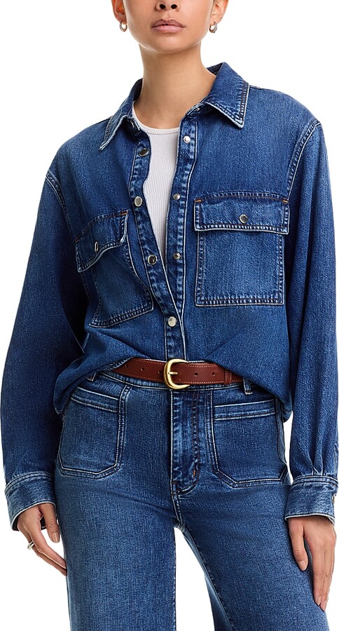 Frame The Long Sleeve Hi Low Denim Shirt