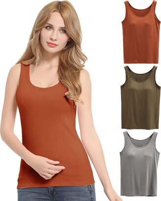 Women Summer Sleeveless Shirt Camisoles Tops with Built In Padded Bra Basic  Breathable Tank Top Daily Wearing Tops Low Cut Undershirt Plus Size