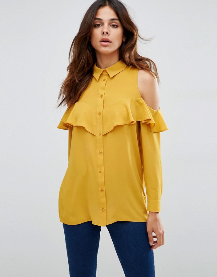 ASOS Cold Shoulder Blouse With Ruffle - ShopStyle Tops