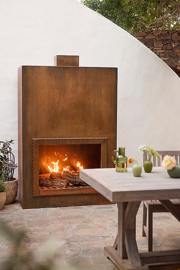 Weathering Steel Planed Outdoor Fireplace