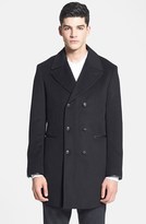 Thumbnail for your product : John Varvatos Double Breasted Wool Blend Topcoat with Leather Trim
