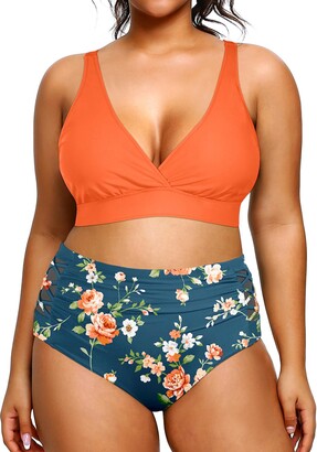 Yonique Women's Plus Size Tankini Swimsuits with Shorts Two Piece Bathing  Suits Ruffle Swimsuits Tummy Control Swimwear