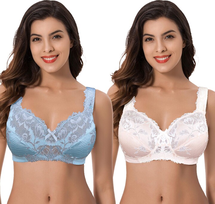 Curve Muse Women's Plus Size Minimizer Unlined Wirefree Lace Full Coverage  Bras-2Pack-Starlight Blue - ShopStyle