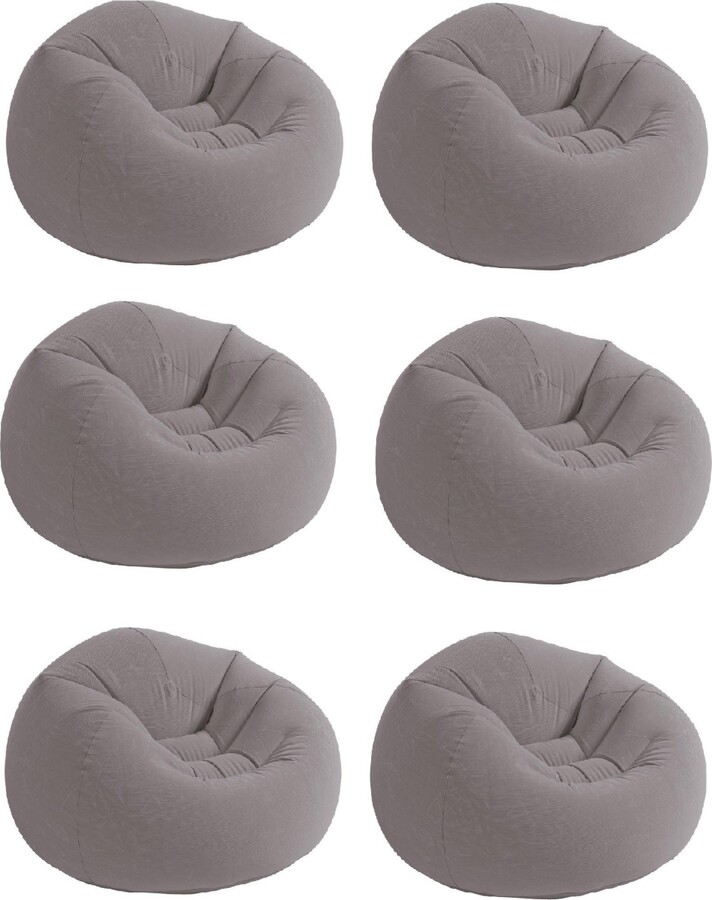 Intex Inflatable Contoured Corduroy Beanless Bag Lounge Chair, Gray (6 Pack)