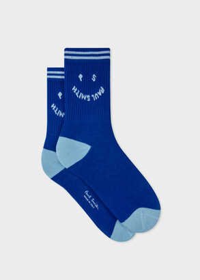 Paul Smith Women's Blue 'Happy' Ribbed Socks