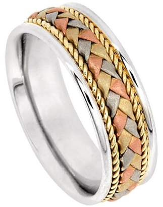 Co American Set Men's Tri-Color Platinum & 18k White Yellow Rose Gold Braided 7.5mm Comfort Fit Wedding Band Ring size 4.25