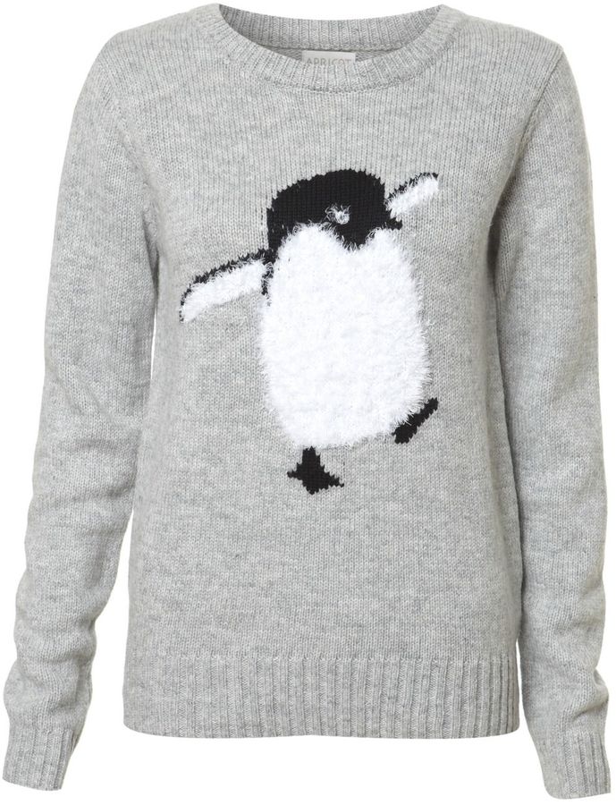 Apricot Grey Happy Penguin Animal Motif Jumper - ShopStyle Knitwear