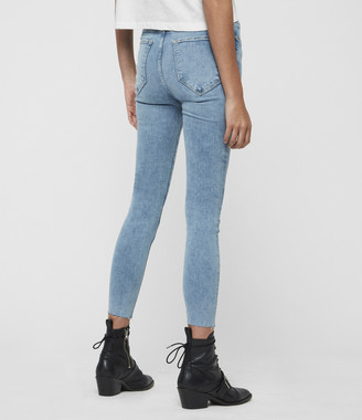 AllSaints Grace Ankle Fray Mid-Rise Skinny Jeans, Light Indigo Blue