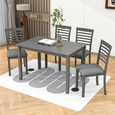 Delle 5 - Piece Dining Set, Wooden Rectangular Table and 4 Upholstered Chairs
