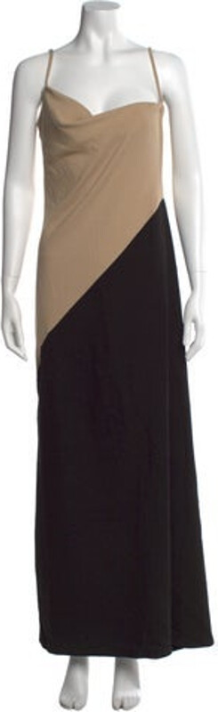 AAIZÉL Evening Gown Black Colorblock Pattern Sleeveless with Square Neckline
