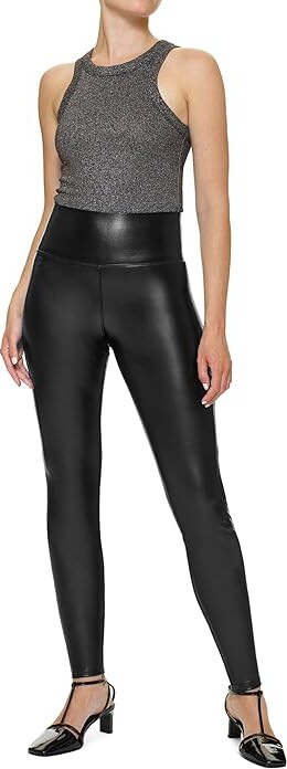 HUE Leather Flat-Tering Fit Leggings Women's Casual Pants Black : SM (US Women's 4-6) 28, Leather/Polyester/Polyurethane
