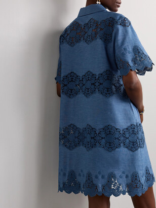 Miguelina Elle Guipure Lace-trimmed Cotton-chambray Mini