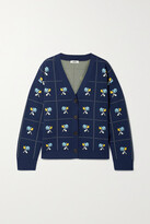 Thumbnail for your product : Jason Wu Jason Wu - Oversized Pointelle-trimmed Jacquard-knit Cardigan - Navy - x small